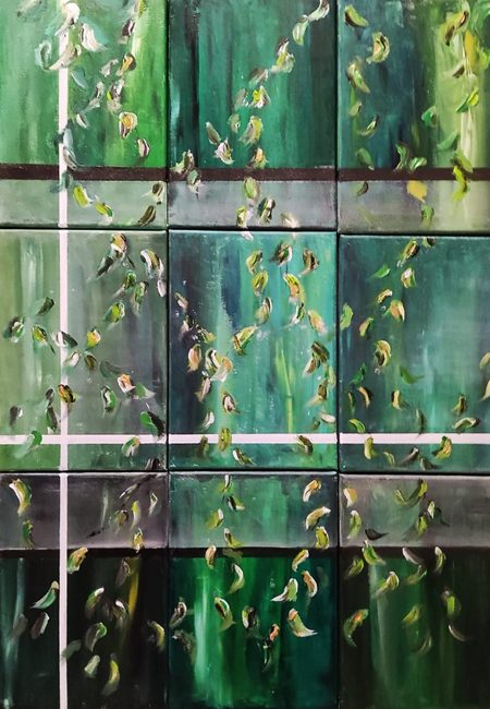 Diego Forriol "Ventana Lloviendo" Técnica Mixta sobre lienzo